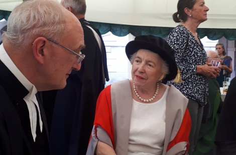Dame Stephanie Shirley pictured with Sir Leszek Krzysztof Borysiewicz, Vice Chancellor of the University of Cambridge